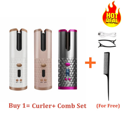 Cordless Auto Rotating Ceramic Hair Curler - Wealth & Riches 