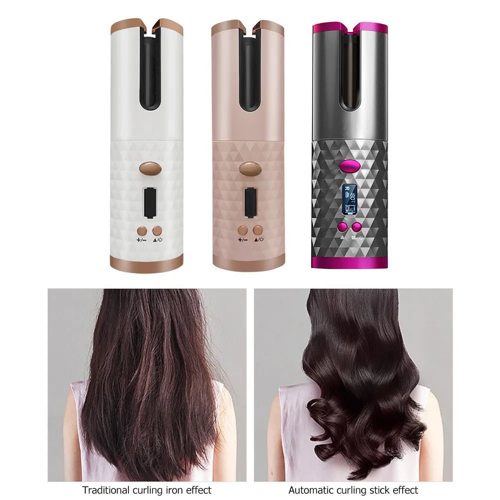 Cordless Auto Rotating Ceramic Hair Curler - Wealth & Riches 