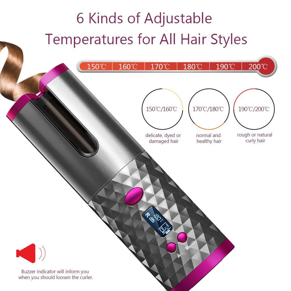 Cordless Auto Rotating Ceramic Hair Curler - Wealth & Riches 