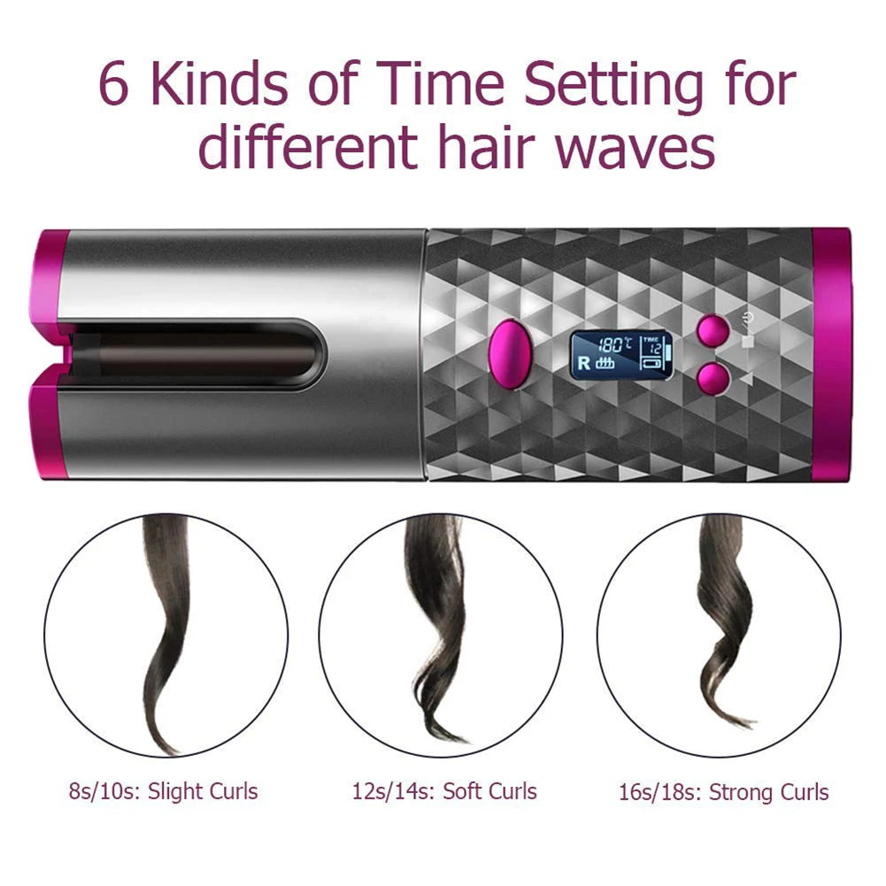 Cordless Auto Rotating Ceramic Hair Curler - Wealth & Riches 