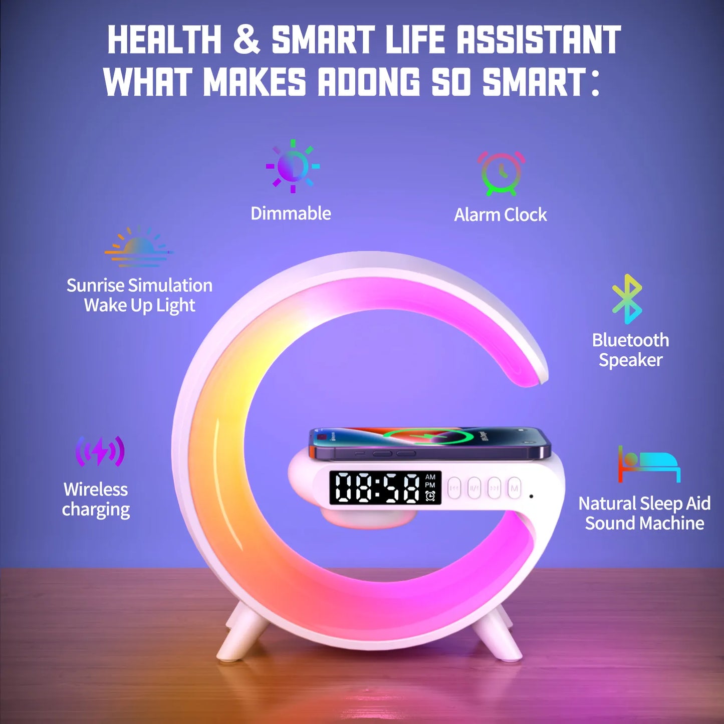 Smart Fast Charging Alarm Clock Atmosphere Light for Bedroom - Wealth & Riches 