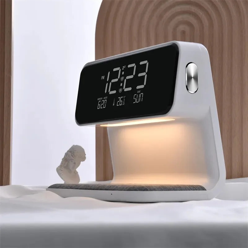 3 In 1 Bedside Lamp Wireless Charging LCD Screen Alarm Clock - Wealth & Riches 