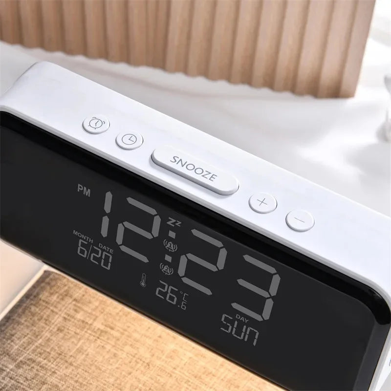 3 In 1 Bedside Lamp Wireless Charging LCD Screen Alarm Clock - Wealth & Riches 